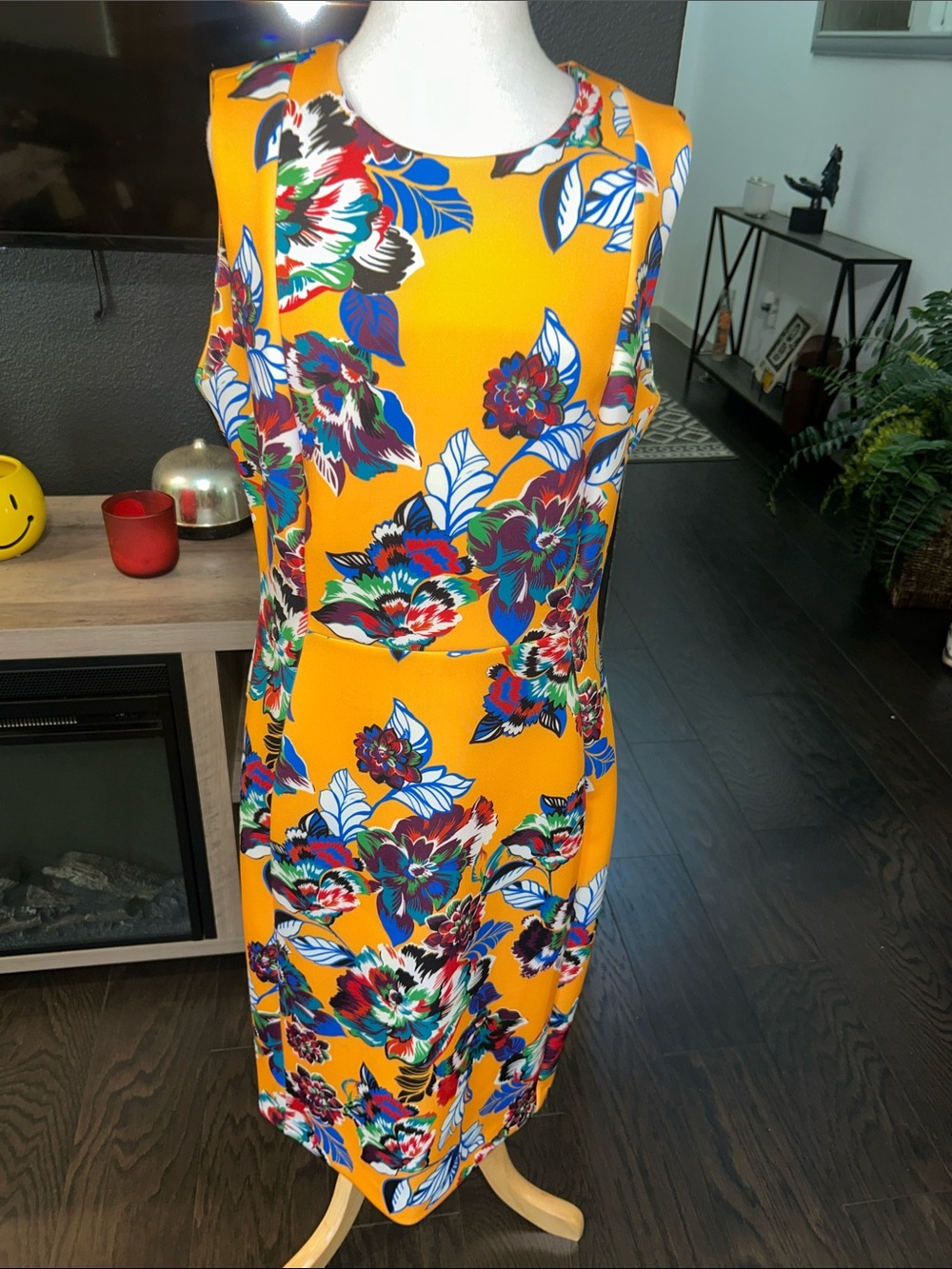 Calvin Klein Mustard Yellow Floral Midi Dress
